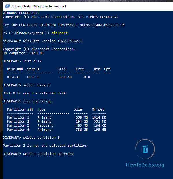 eliminar partición de recuperación