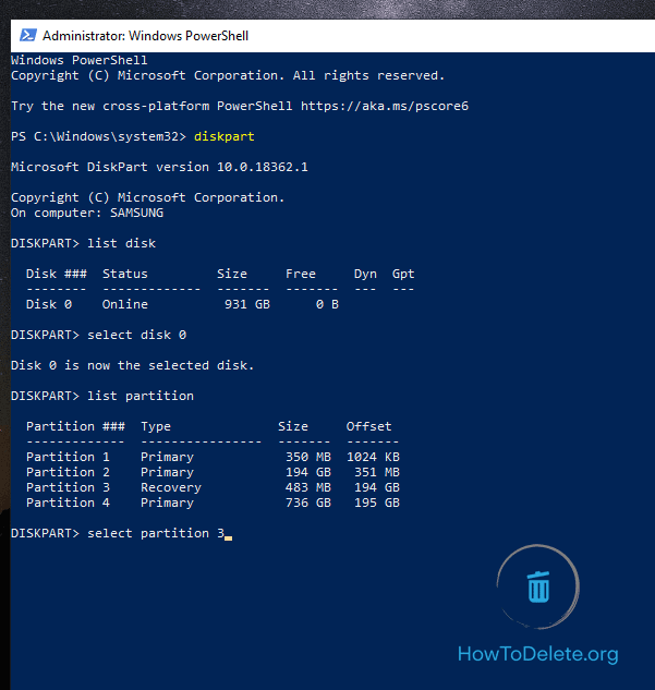 seleccione la partición de recuperación