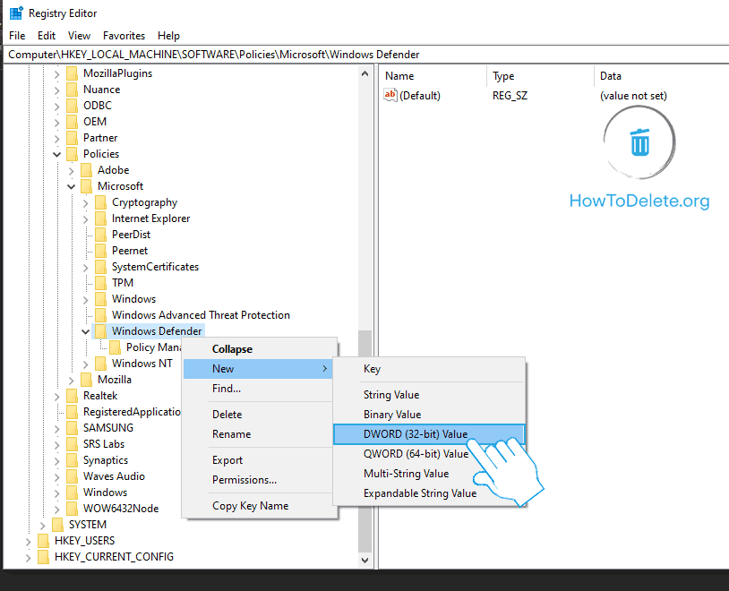 haga clic en el valor DWORD (32 bits)