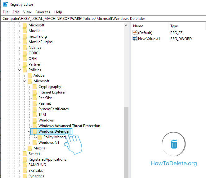 haga clic derecho en la carpeta de Windows Defender