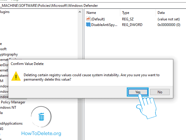 seleccione Sí para confirmar