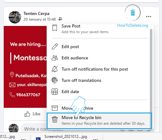 Seleccione Mover a la papelera de reciclaje