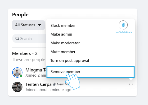Seleccione Eliminar miembro