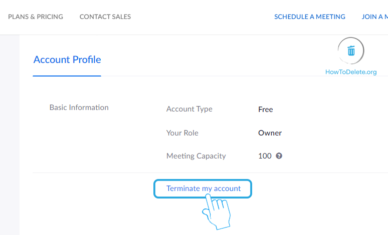 Haga clic en el enlace Terminar mi cuenta