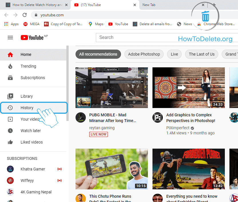 Abrir pestaña Historial