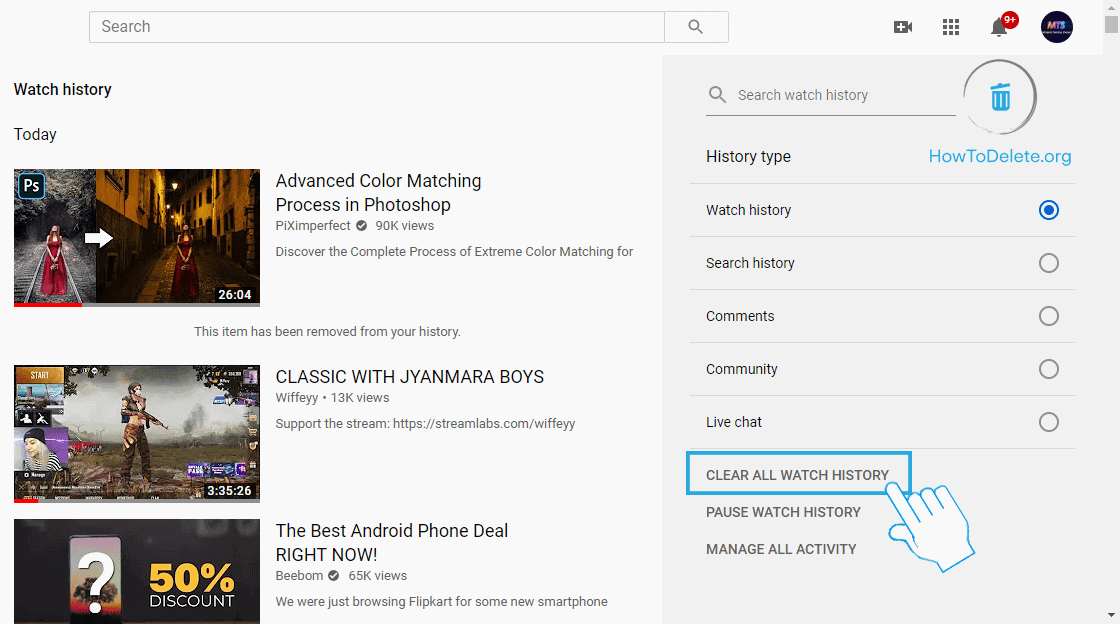 Haz clic en BORRAR TODO EL HISTORIAL DE VISUALIZACIÓN