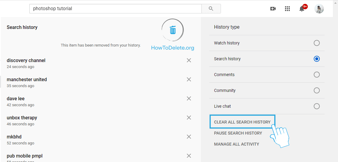 Haga clic en BORRAR TODO EL HISTORIAL DE BÚSQUEDA