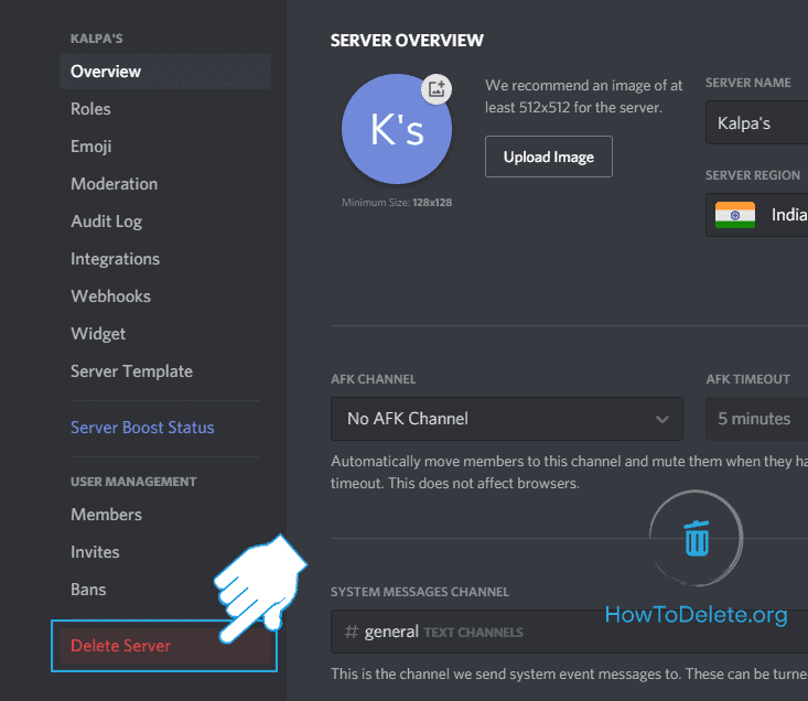 haga clic en Eliminar servidor