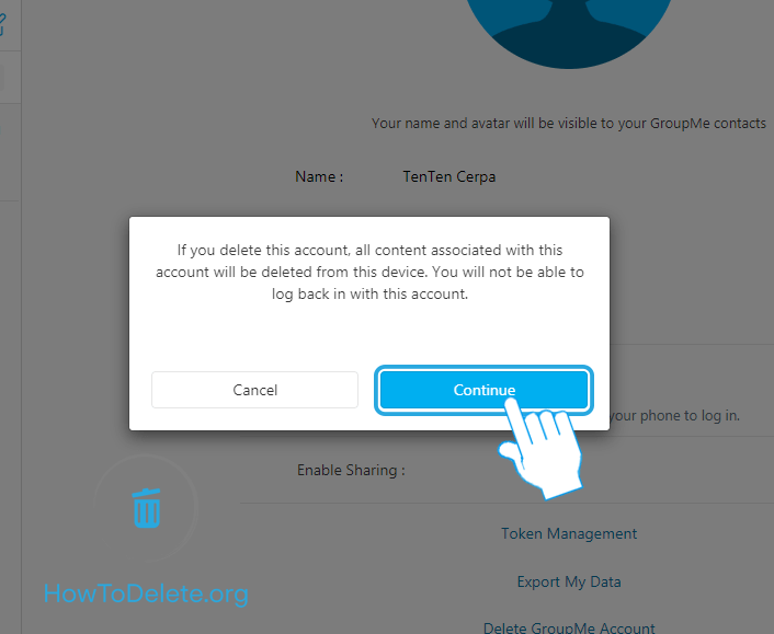 Confirme haciendo clic en Continuar