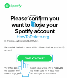Confirmación de correo electrónico de cierre de cuenta de Spotify