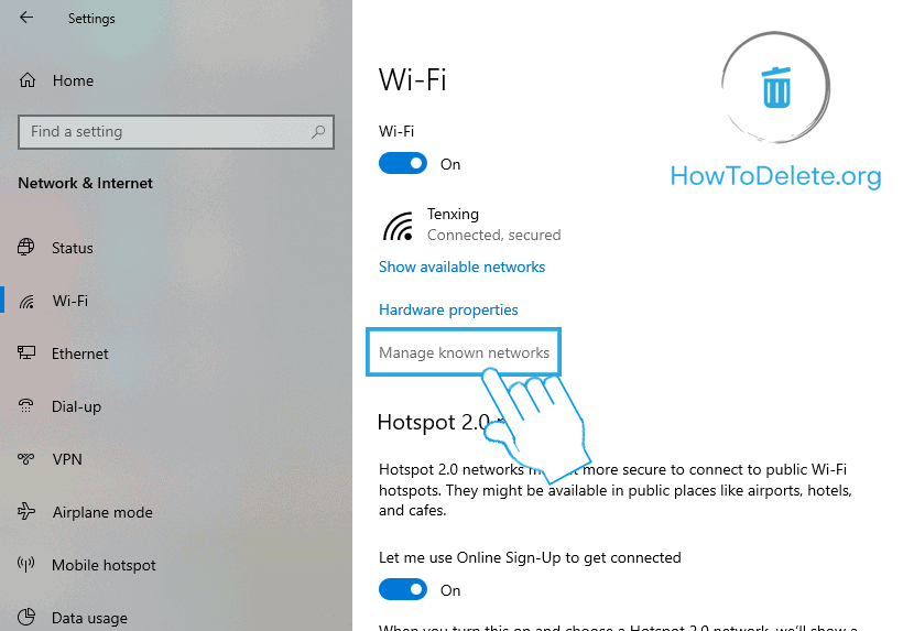 haga clic en Administrar redes conocidas