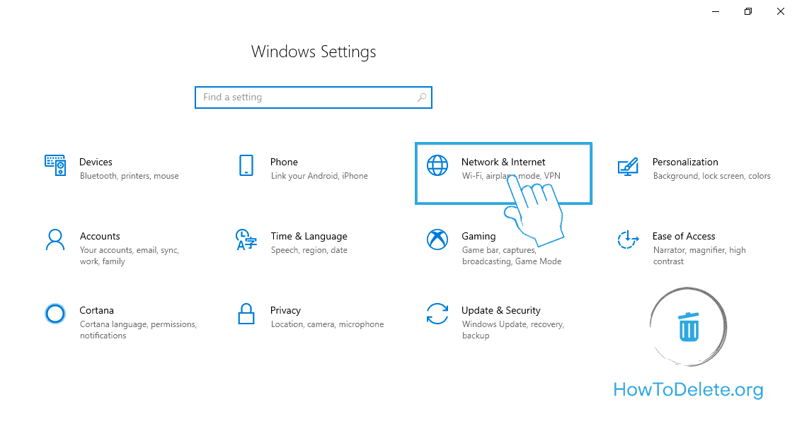 seleccione Red e Internet